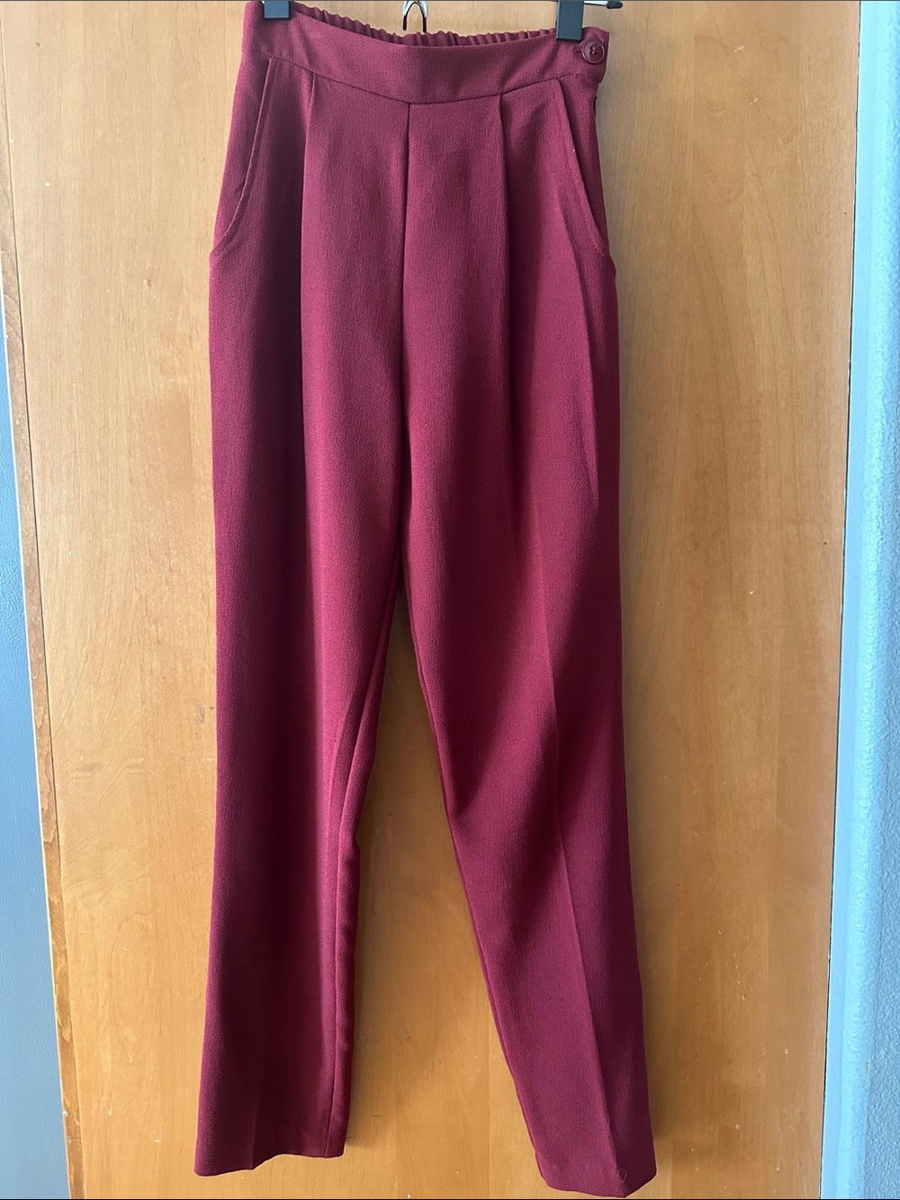 American Apparel Burgundy High-Rise Pleated Trousers